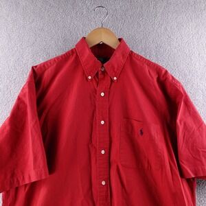 Ralph Lauren Mens Red Short Sleeve Button Down Shirt Polo Size L Preppy